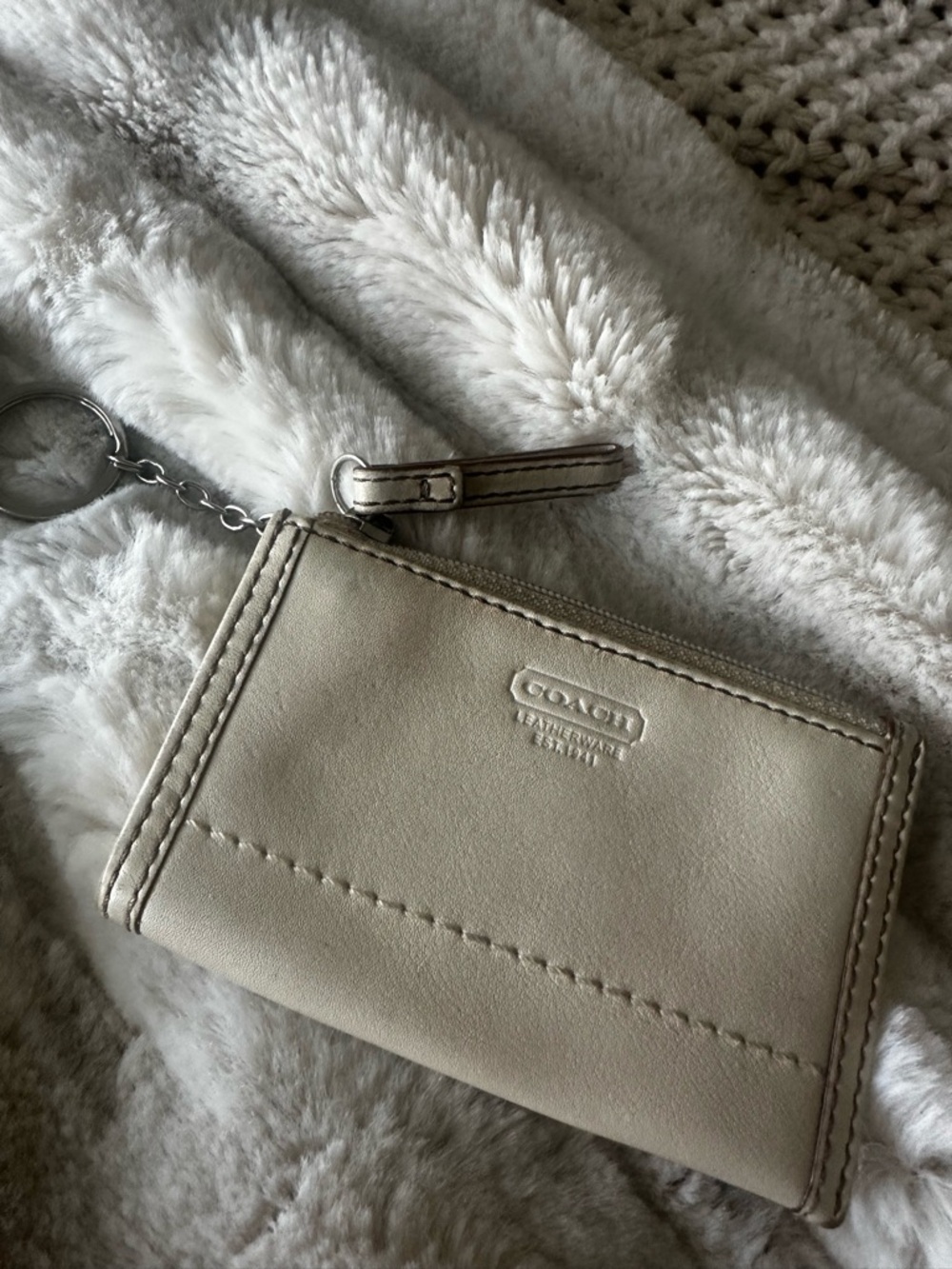 Coach Small Zip Card Case in Light Cream Leather